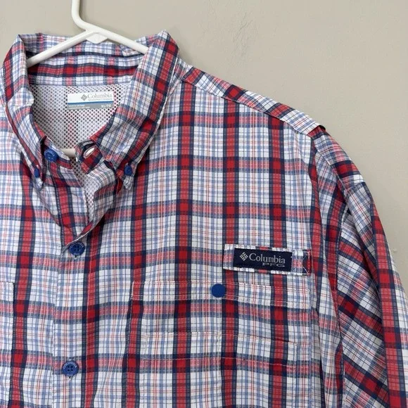 Columbia PFG Omni-shade Shirt Red Short Sleeve Button Up Vented Men's Size XL - Picture 2 of 8